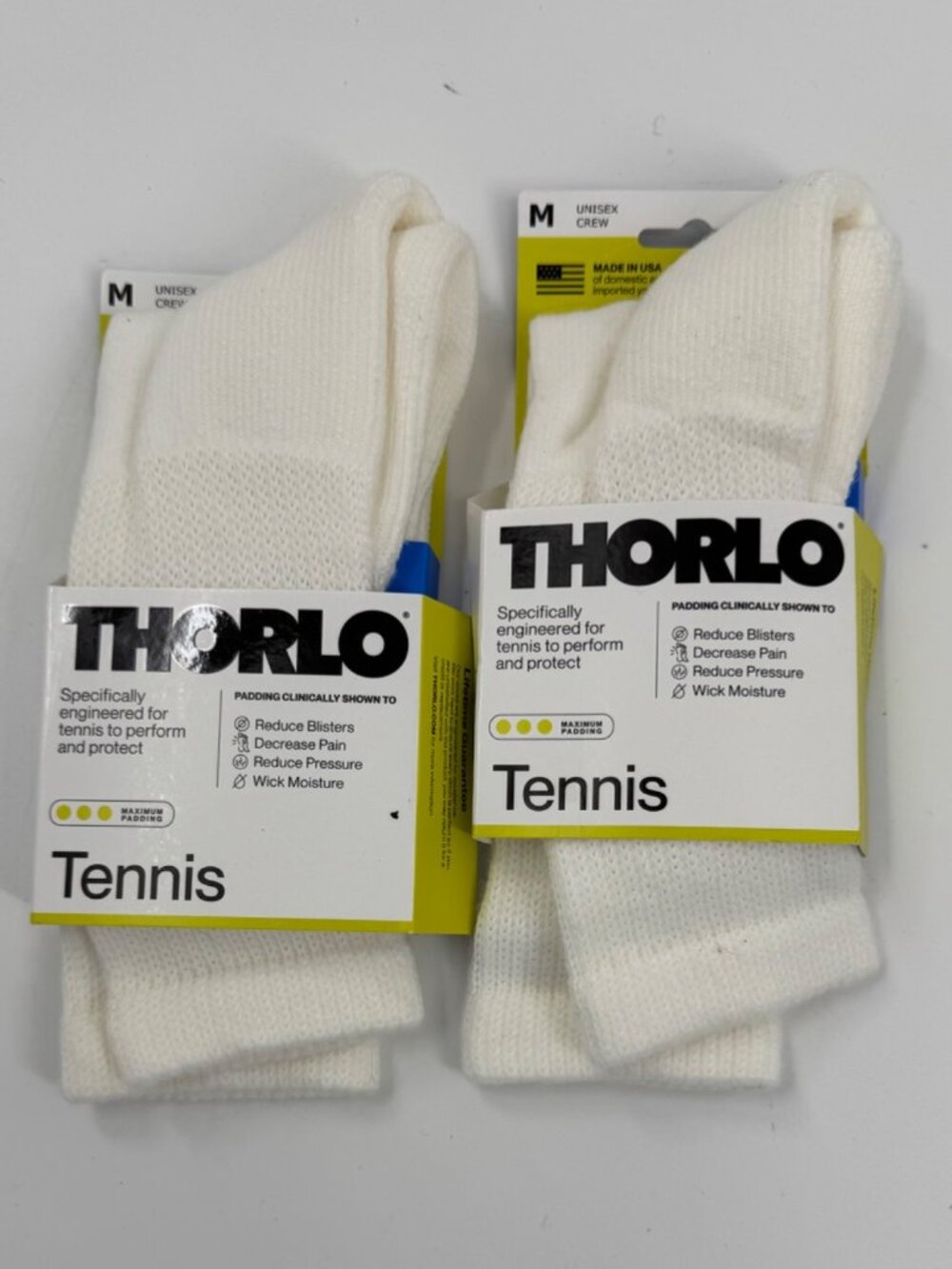 Lot of 2 Thorlo Unisex Max Cushion Crew Tennis Socks White Size Medium USA NWT
